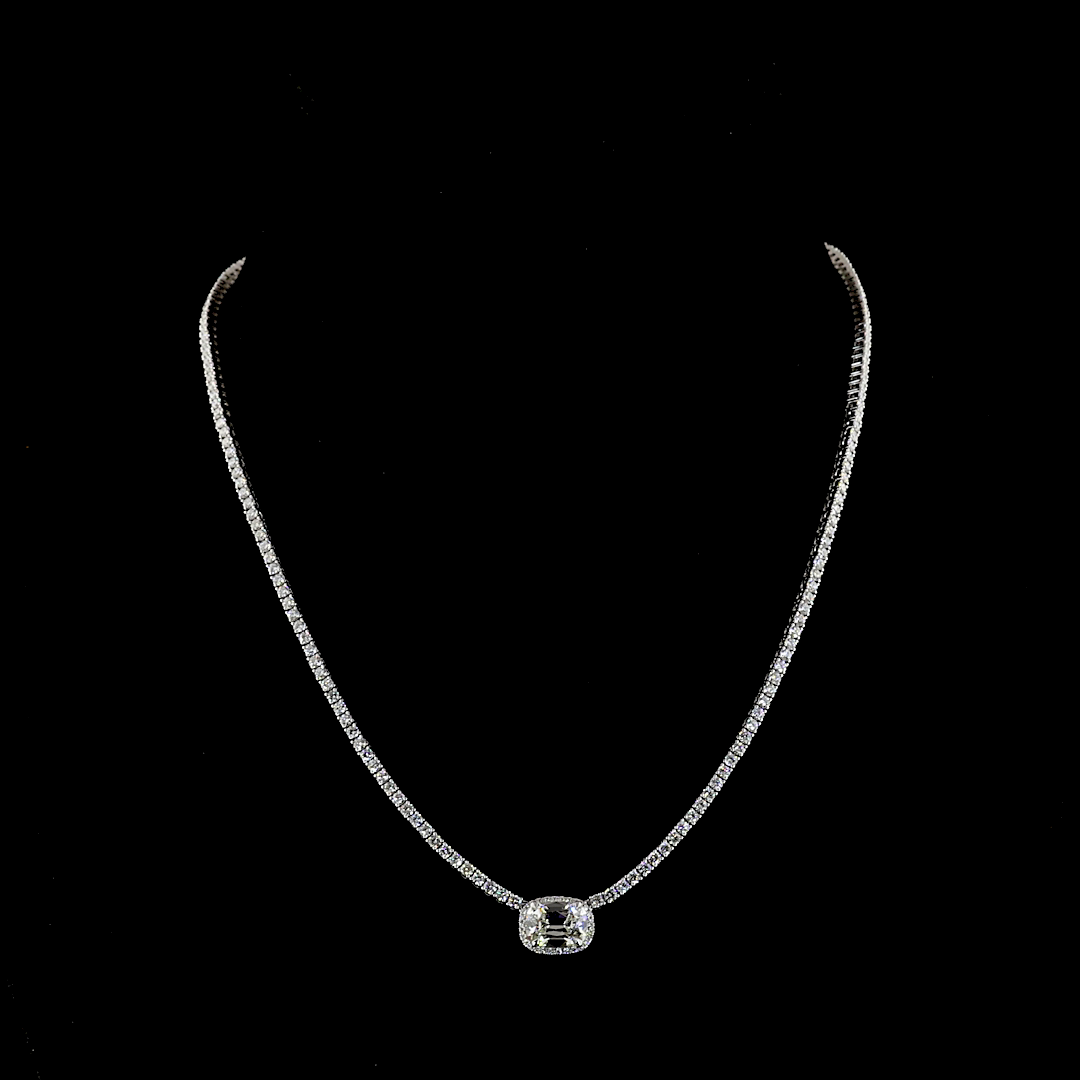 7.05 CTTW Antique Cushion Lab Grown Diamond Special Necklace 16" (E Color and VS1 Clarity)