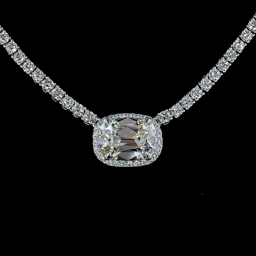 7.05 CTTW Antique Cushion Lab Grown Diamond Special Necklace 16" (E Color and VS1 Clarity)