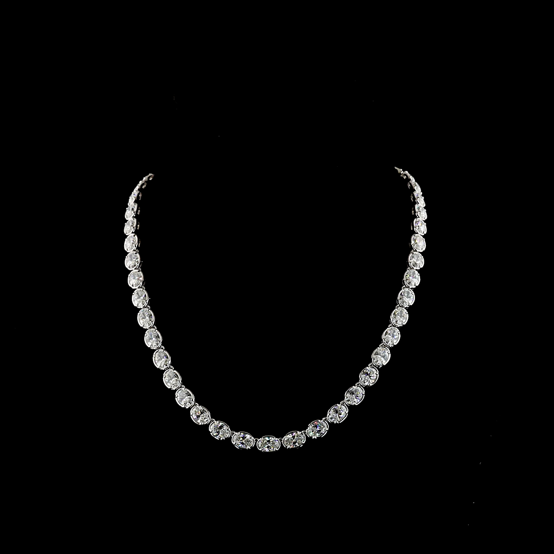 34.88 CTTW Oval Lab Grown Diamond Tennis Necklace 17" (E Color and VS Clarity)