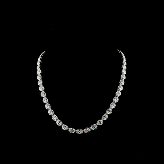 35.36 CTTW Oval Lab Grown Diamond Tennis Necklace 17" (E Color and VS1 Clarity)