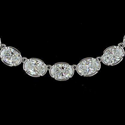 35.36 CTTW Oval Lab Grown Diamond Tennis Necklace 17" (E Color and VS1 Clarity)