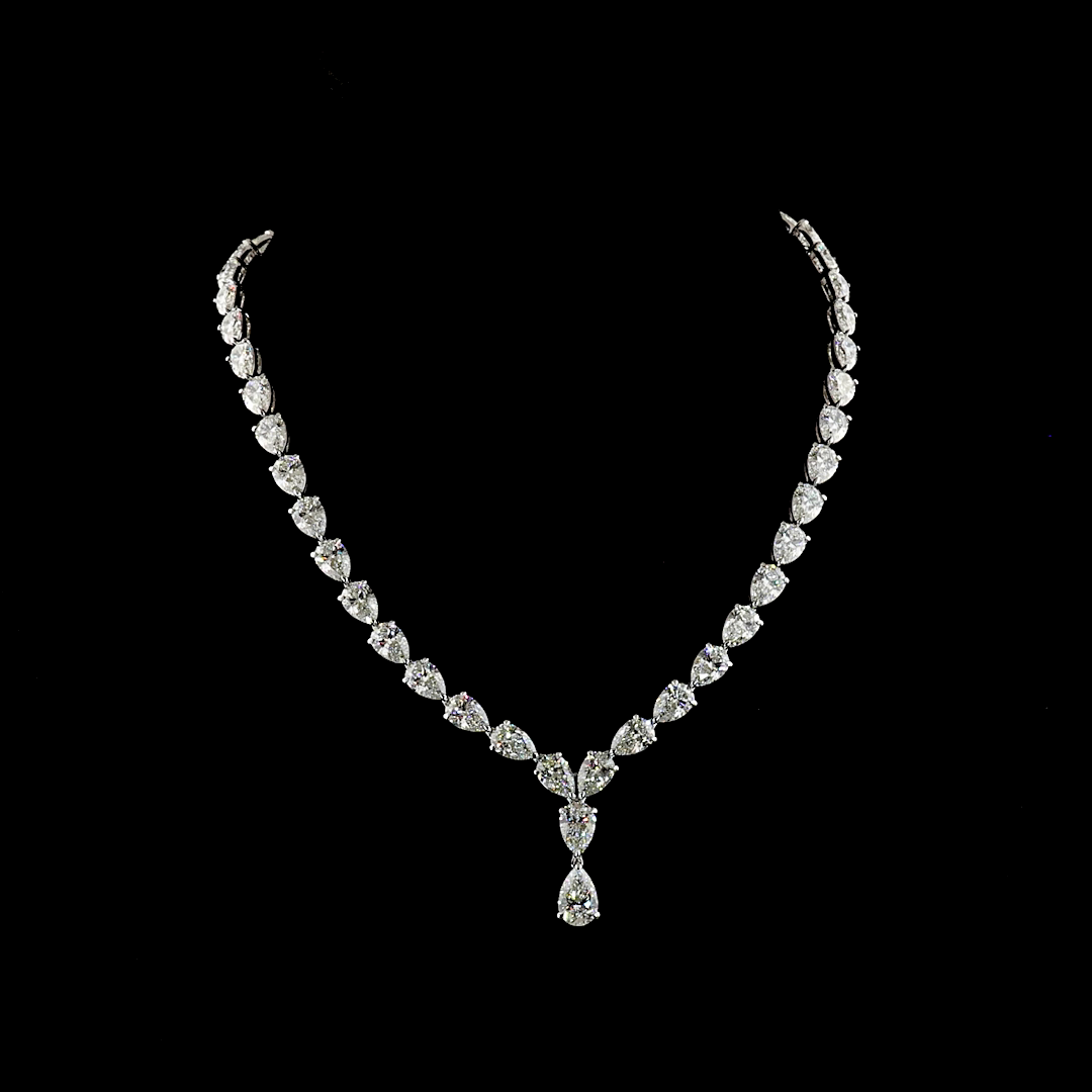 48.98 CTTW Pear Lab Grown Diamond Tennis Necklace 16.5" (E Color and VVS2 Clarity)