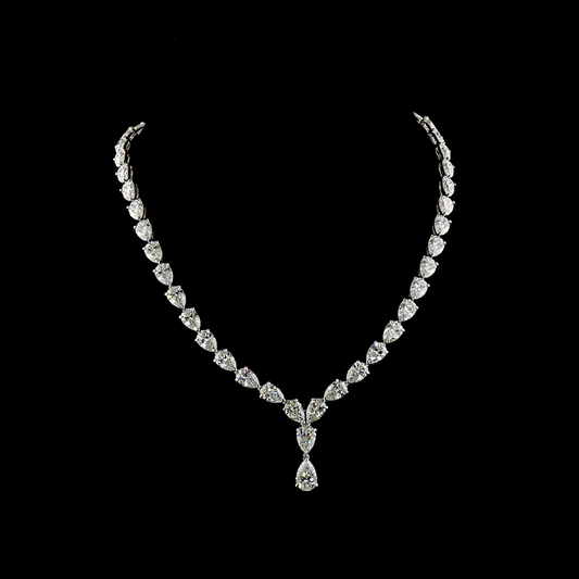 48.98 CTTW Pear Lab Grown Diamond Tennis Necklace 16.5" (E Color and VVS2 Clarity)