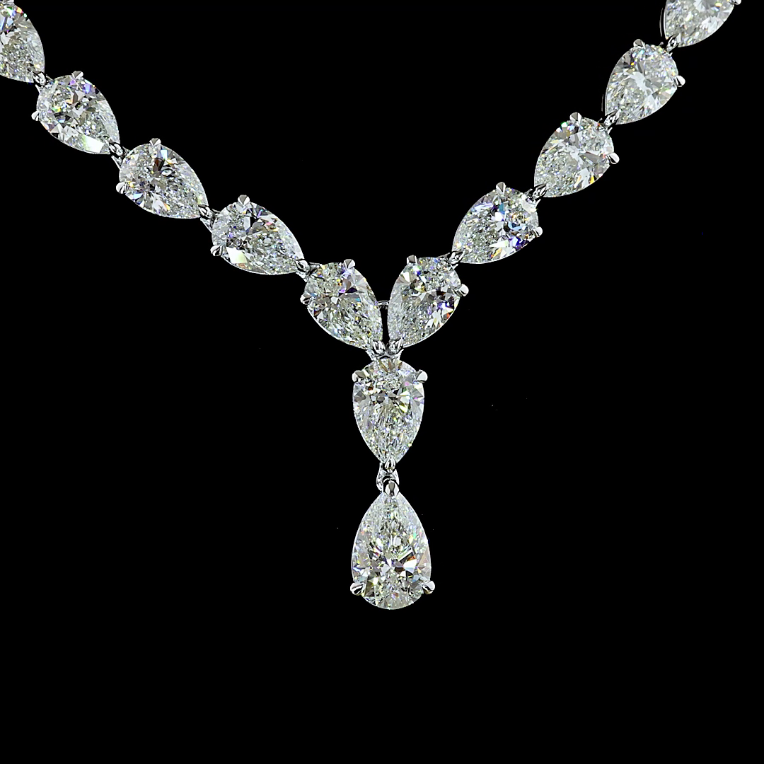 48.98 CTTW Pear Lab Grown Diamond Tennis Necklace 16.5" (E Color and VVS2 Clarity)