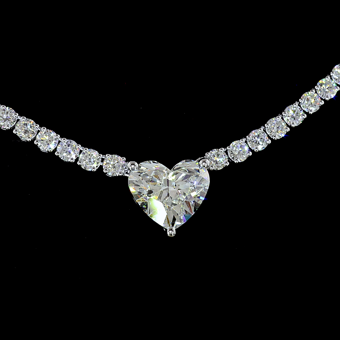 9.97 CTTW Heart Lab Grown Diamond Tennis Necklace 16" (F Color and VS1 Clarity)