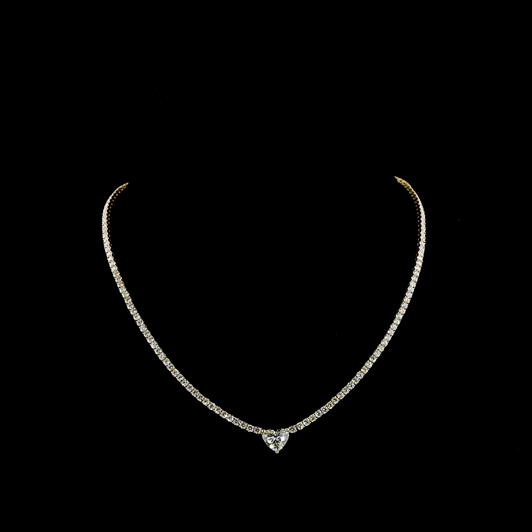 9.95 CTTW Heart Lab Diamond Tennis Necklace (F Color and VS1 Clarity)
