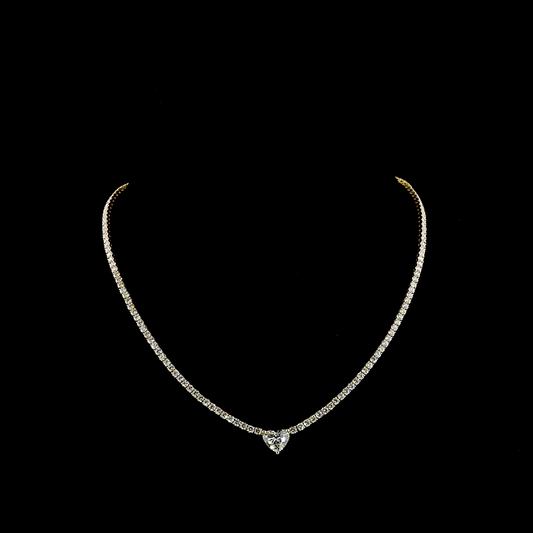 9.95 CTTW Heart Lab Diamond Tennis Necklace (F Color and VS1 Clarity)