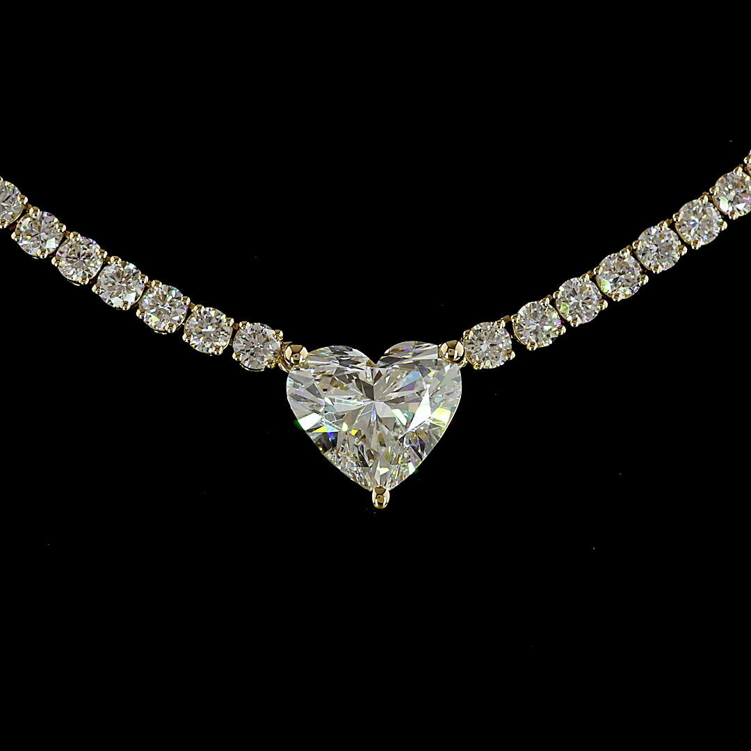 9.95 CTTW Heart Lab Diamond Tennis Necklace (F Color and VS1 Clarity)