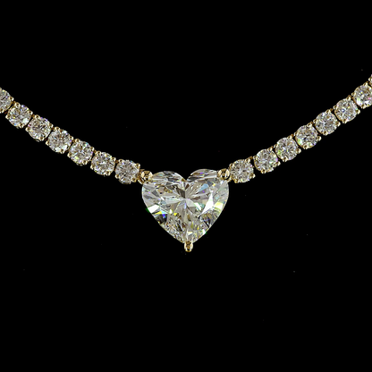 9.95 CTTW Heart Lab Diamond Tennis Necklace (F Color and VS1 Clarity)