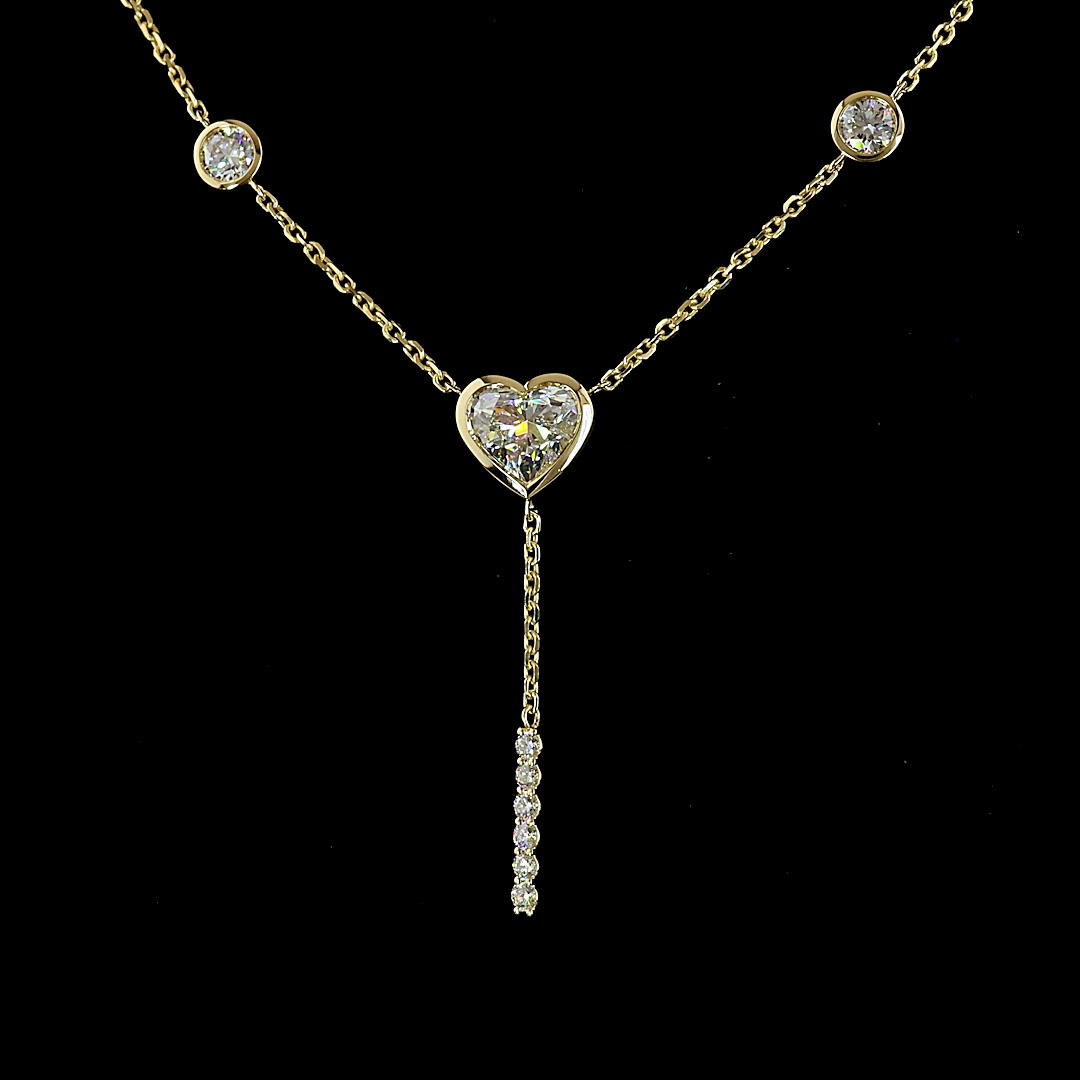 2.42 CTTW Heart Lab Grown Diamond Lariat Necklace 18" (F Color and VS1 Clarity)