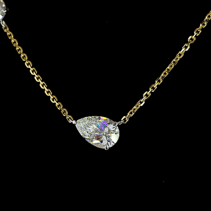 1.40 CTTW Pear Lab Grown Diamond Station Necklace 17" (E Color and VS Clarity)