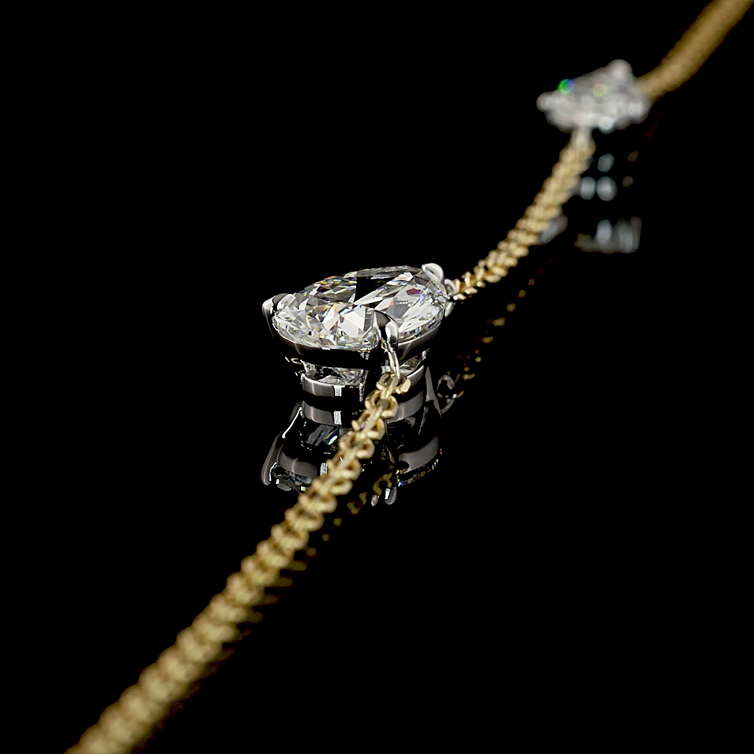 1.40 CTTW Pear Lab Grown Diamond Station Necklace 17" (E Color and VS Clarity)