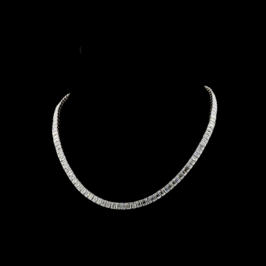 27.67 CTTW Emerald Lab Grown Diamond Tennis Necklace 15" (E Color and VS1 Clarity)