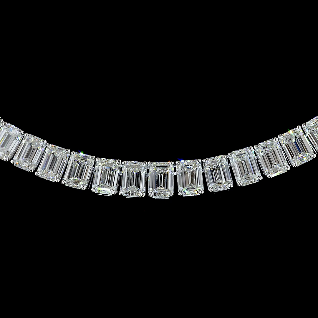 27.67 CTTW Emerald Lab Grown Diamond Tennis Necklace 15" (E Color and VS1 Clarity)