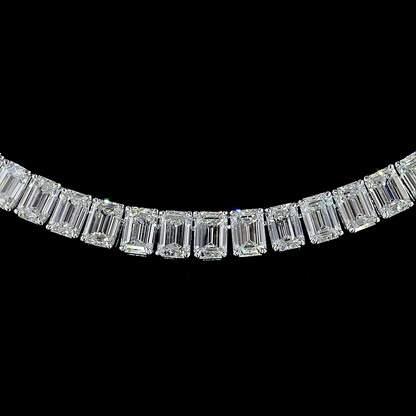 27.67 CTTW Emerald Lab Grown Diamond Tennis Necklace 15" (E Color and VS1 Clarity)