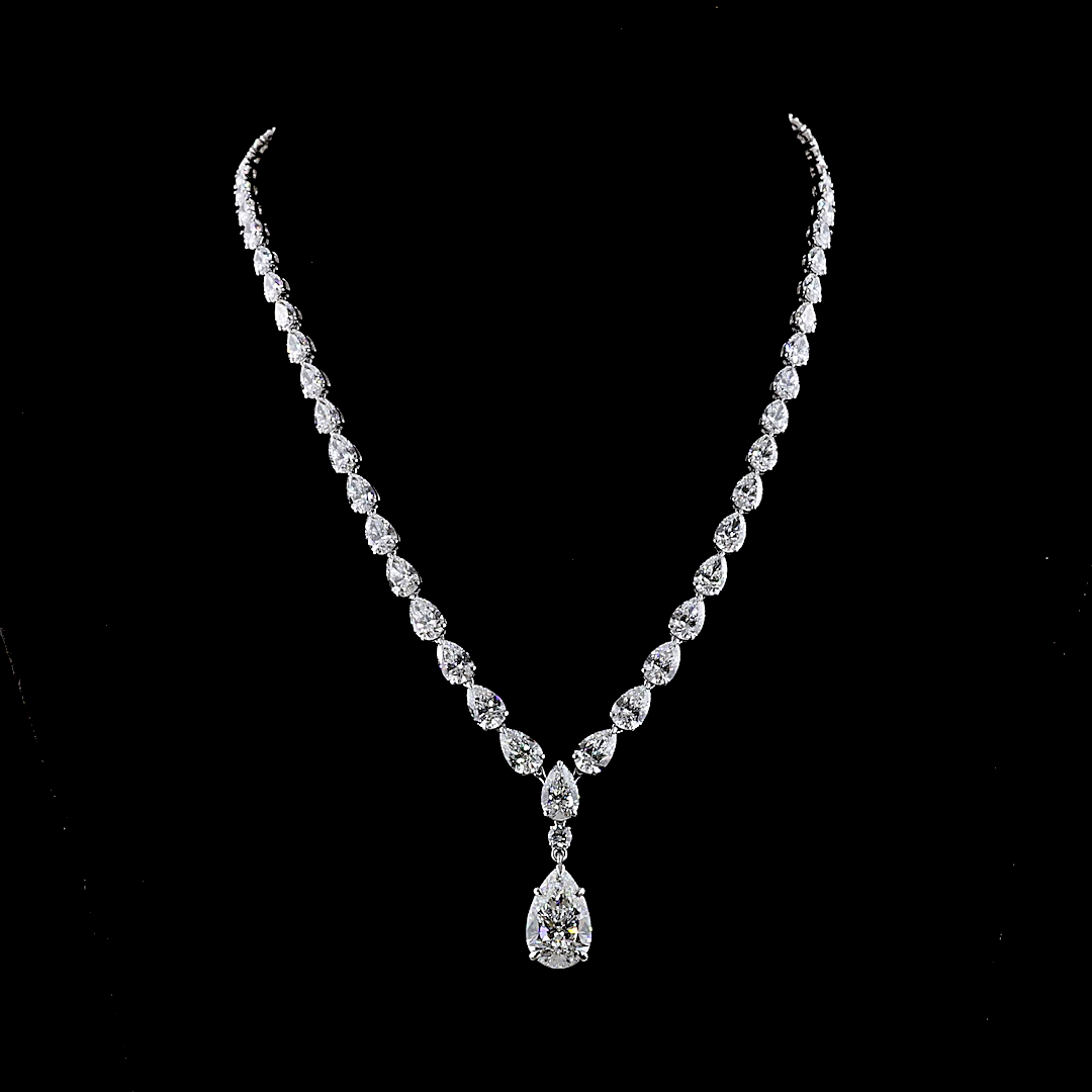 36.75 CTTW Pear Lab Diamond Lariat Necklace (F Color and VS1 Clarity)
