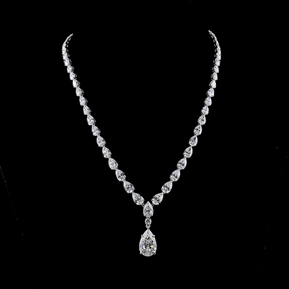 36.75 CTTW Pear Lab Diamond Lariat Necklace (F Color and VS1 Clarity)