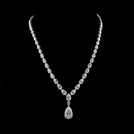 36.75 CTTW Pear Lab Diamond Lariat Necklace (F Color and VS1 Clarity)