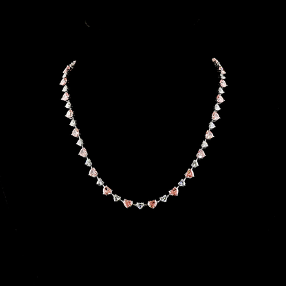 27.26 CTTW Heart Lab Diamond Station Necklace (Fancy Vivid Pink Color and VS2 Clarity)