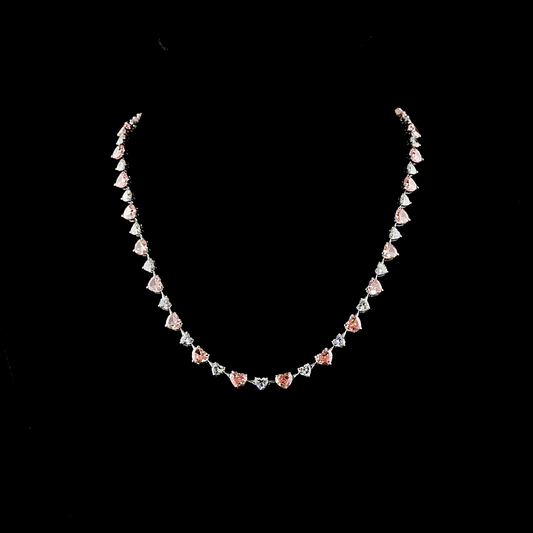 27.26 CTTW Heart Lab Diamond Station Necklace (Fancy Vivid Pink Color and VS2 Clarity)