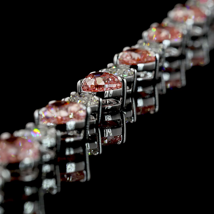 27.26 CTTW Heart Lab Diamond Station Necklace (Fancy Vivid Pink Color and VS2 Clarity)