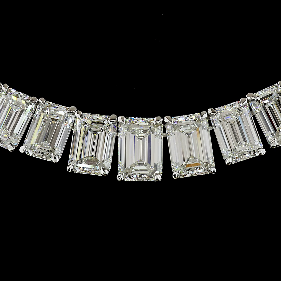 68.19 CTTW Emerald Lab Diamond Riviera Necklace (F Color and VS1 Clarity)