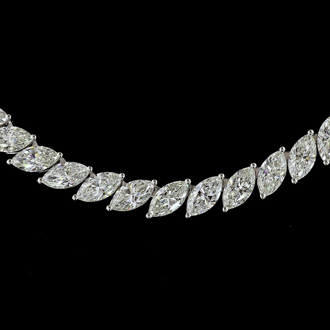 21.50 CTTW Marquise Lab Diamond Tennis Necklace (E Color and VS1 Clarity)
