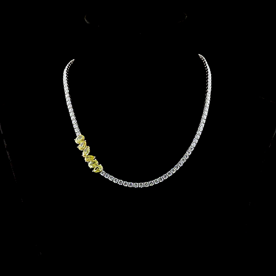 21.81 CTTW MIX Lab Grown Diamond Tennis Necklace 16" (FV.YL Color and VS2 Clarity)