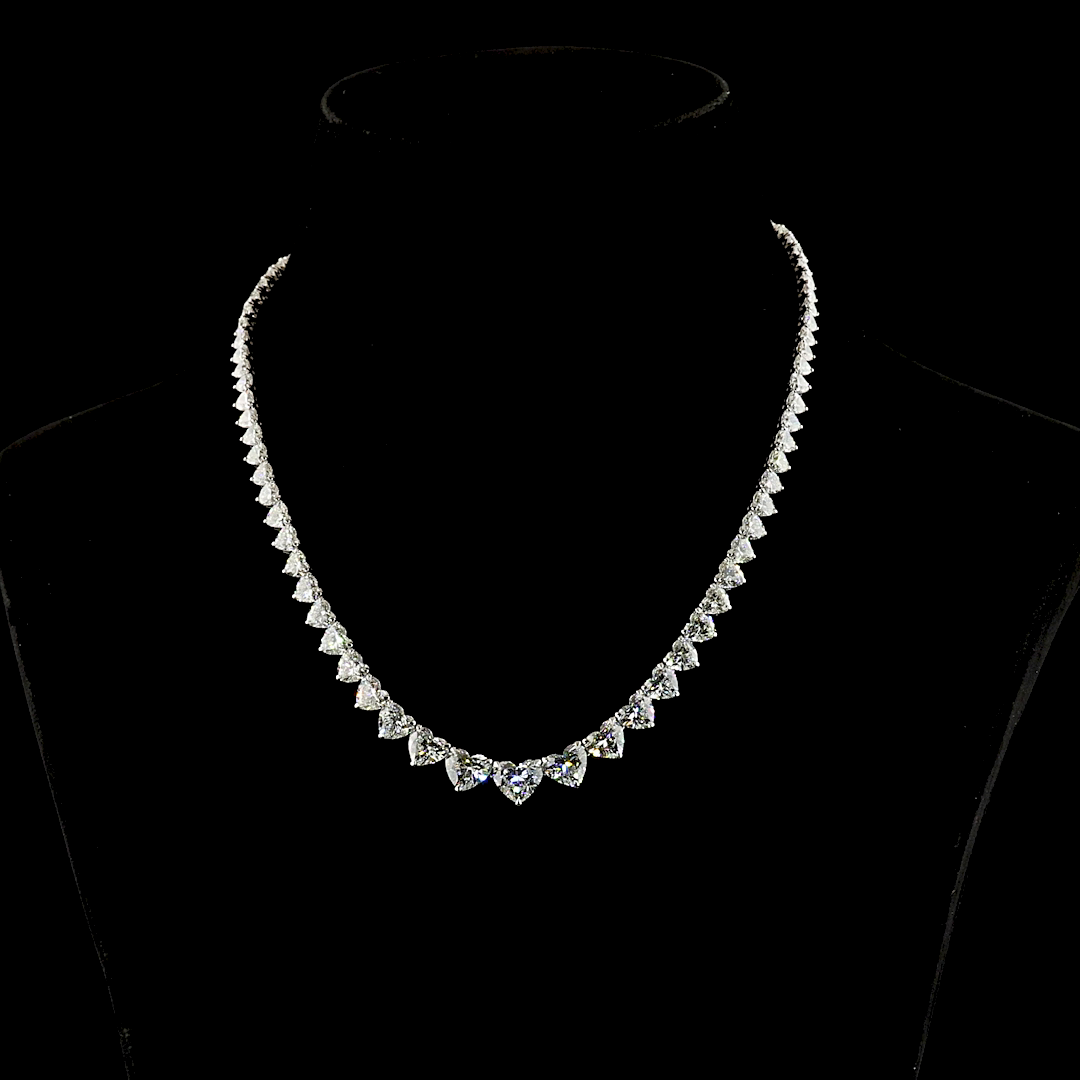 32.48 CTTW Heart Lab Grown Diamond Tennis Necklace 16.5" (F Color and VVS2 Clarity)