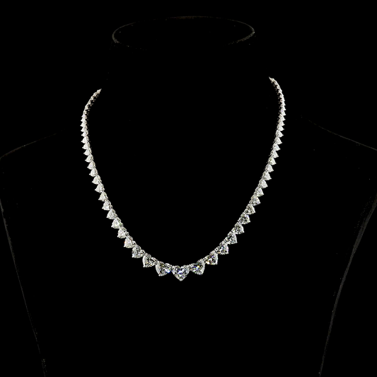 32.48 CTTW Heart Lab Grown Diamond Tennis Necklace 16.5" (F Color and VVS2 Clarity)