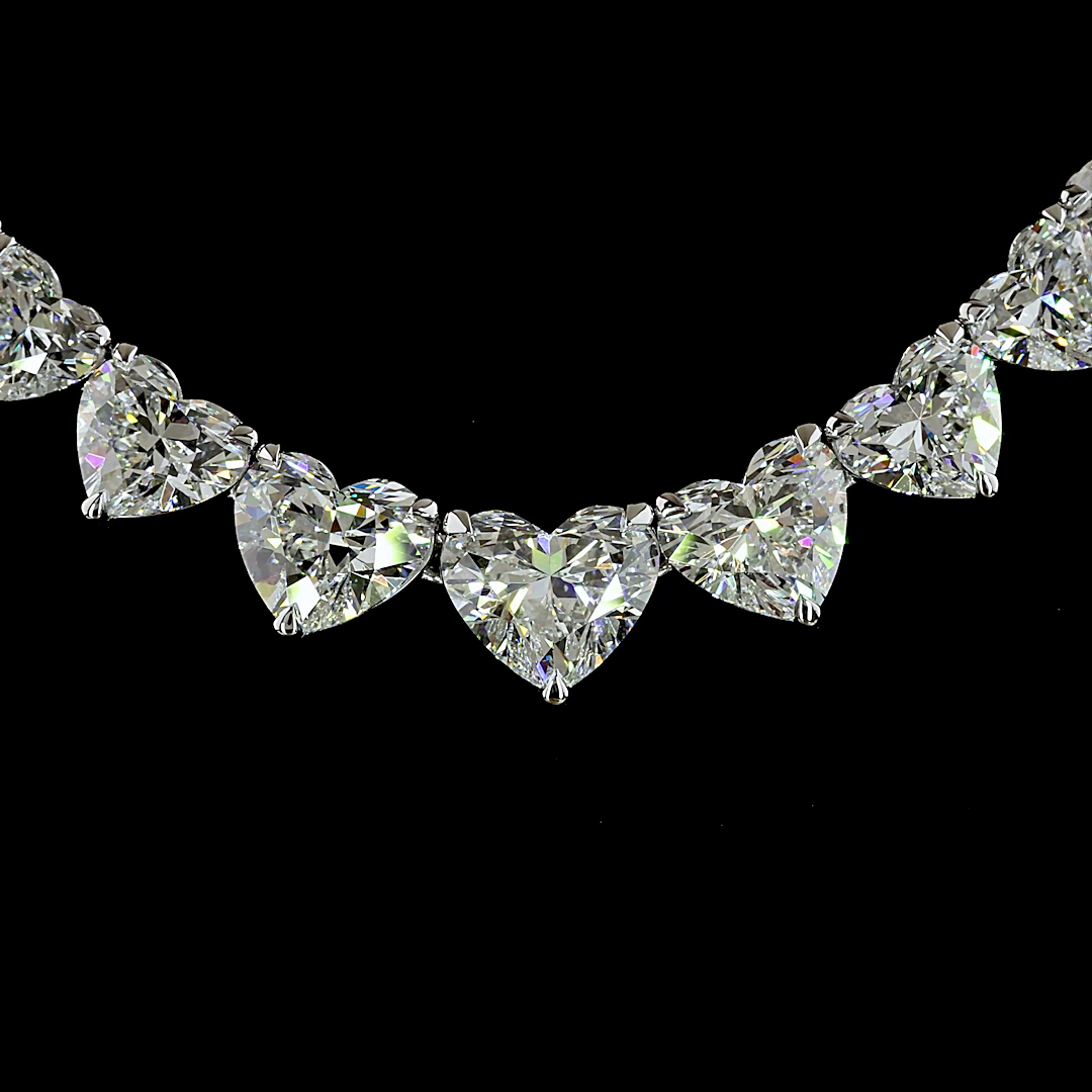 32.48 CTTW Heart Lab Grown Diamond Tennis Necklace 16.5" (F Color and VVS2 Clarity)