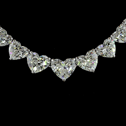 32.48 CTTW Heart Lab Grown Diamond Tennis Necklace 16.5" (F Color and VVS2 Clarity)