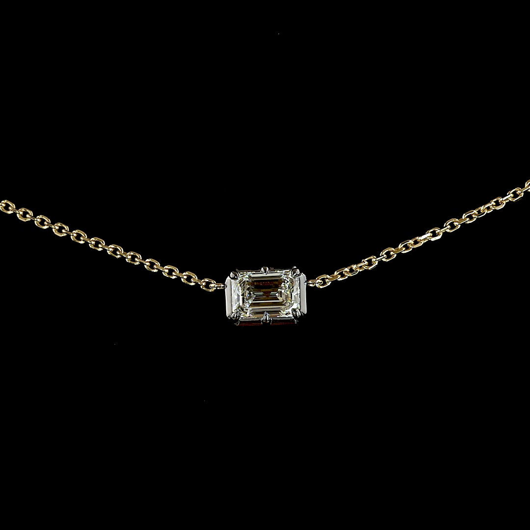 4.30 CTTW Emerald Lab Grown Diamond Station Necklace 16" (E Color and VS1 Clarity)