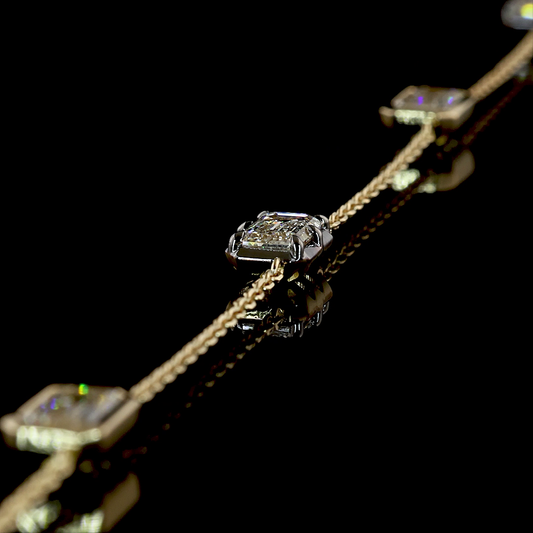 4.30 CTTW Emerald Lab Grown Diamond Station Necklace 16" (E Color and VS1 Clarity)