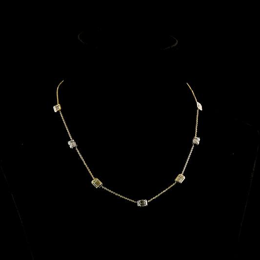 4.38 CTTW Emerald Lab Grown Diamond Station Necklace 16.5" (E Color and VVS2 Clarity)