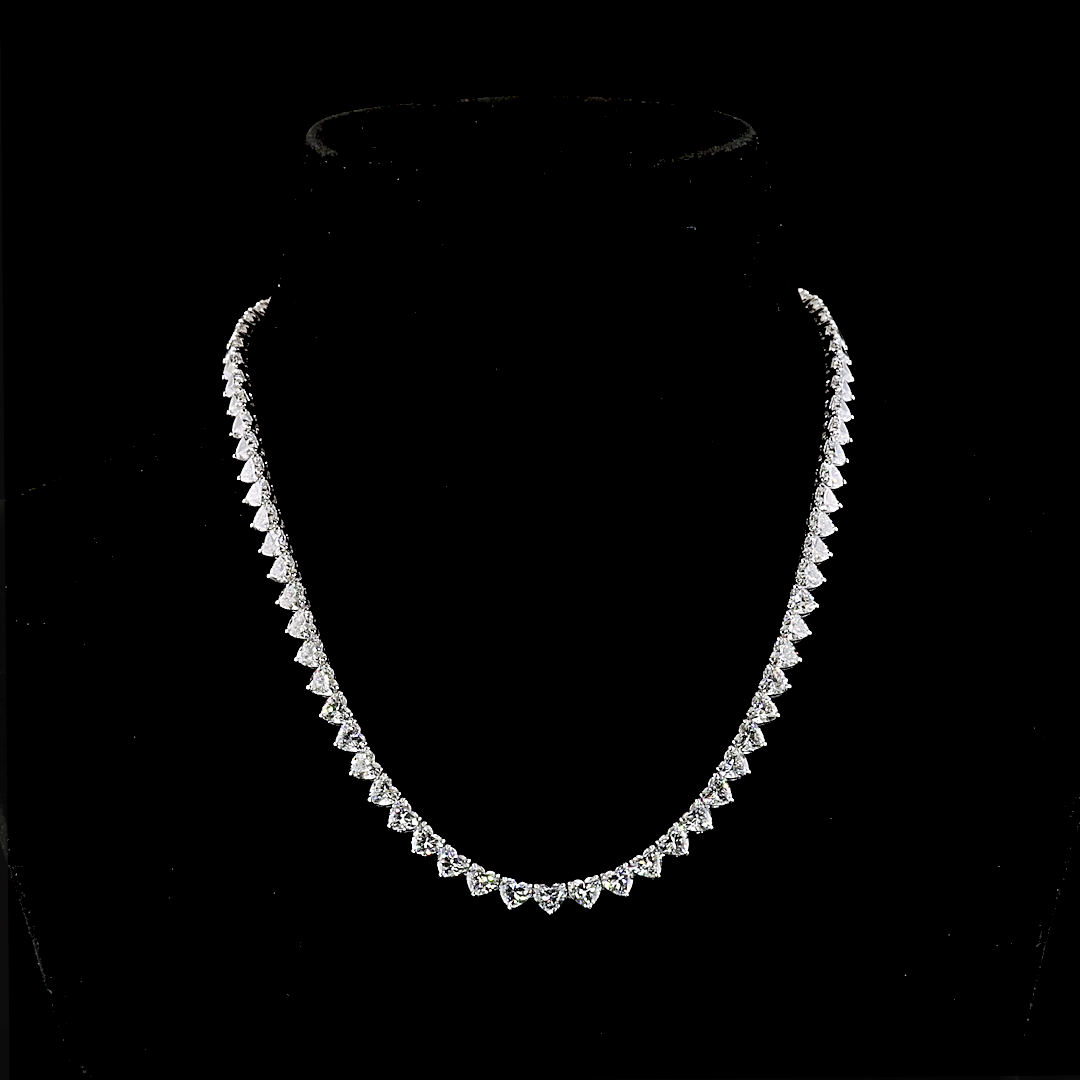 33.16 CTTW Heart Lab Grown Diamond Tennis Necklace 16.5" (E Color and VS2 Clarity)