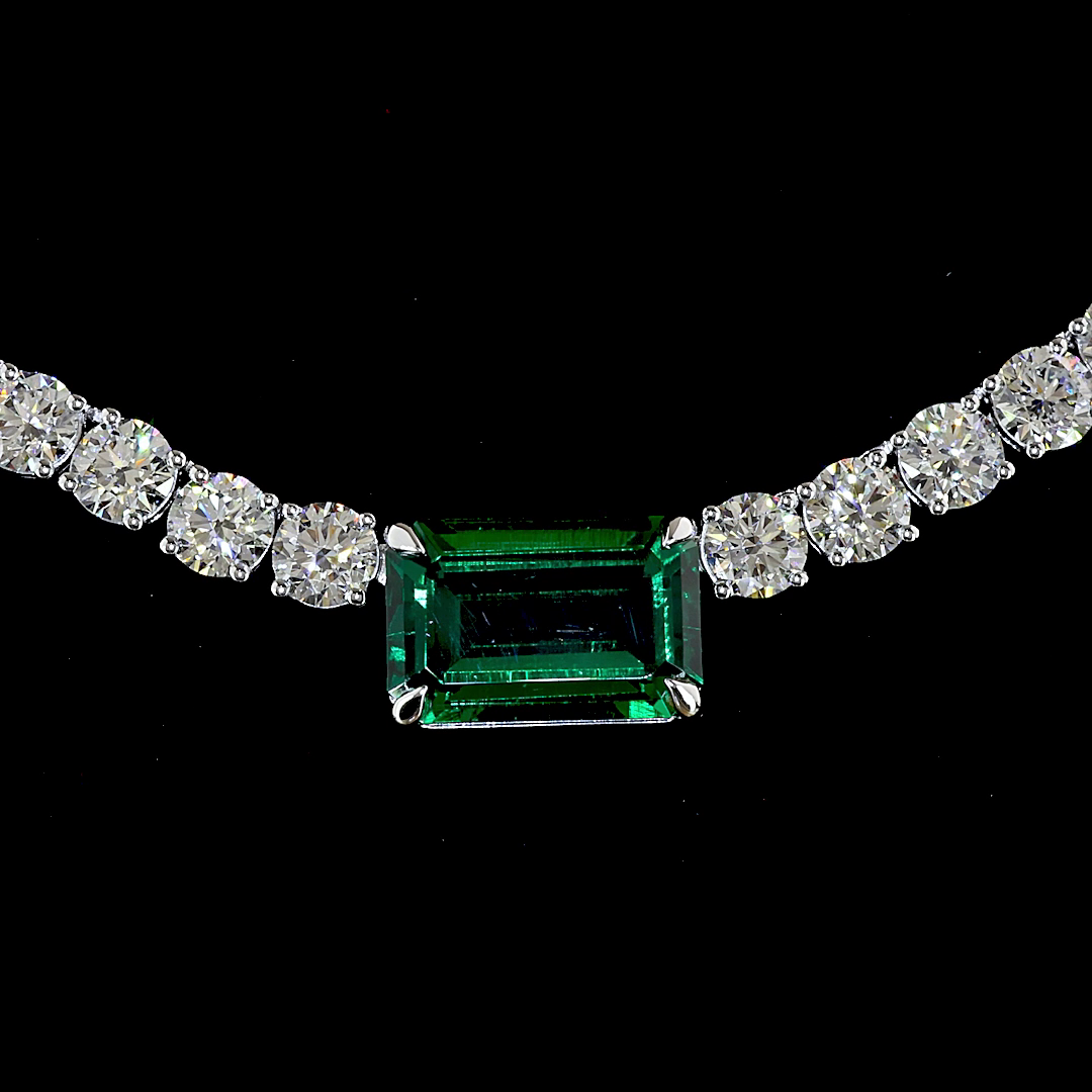 17.44 CTTW Emerald Lab Grown Diamond Tennis Necklace 16.5" (VS1 Clarity)