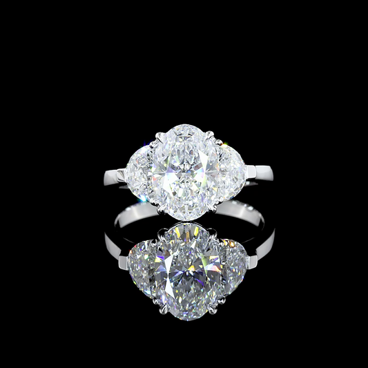 3.05 CTTW Oval Lab Diamond 3 Stones Ring (D Color and VS1 Clarity)