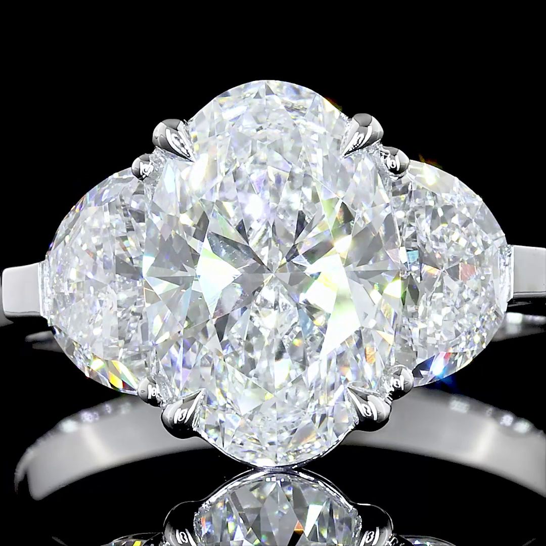 3.05 CTTW Oval Lab Diamond 3 Stones Ring (D Color and VS1 Clarity)