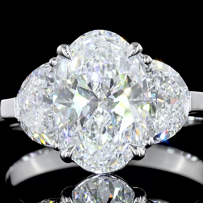 3.05 CTTW Oval Lab Diamond 3 Stones Ring (D Color and VS1 Clarity)