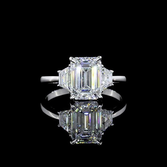 2.67 CTTW Emerald Lab Grown Diamond 3 Stones Ring Sz. 6 (E Color and VS1 Clarity)