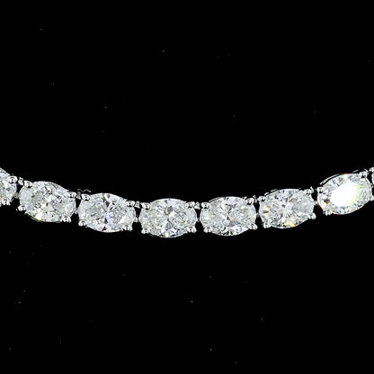 9.92 CTTW Oval Lab Diamond Tennis Necklace 16.85" 14k White Gold (F Color and VS1 Clarity)