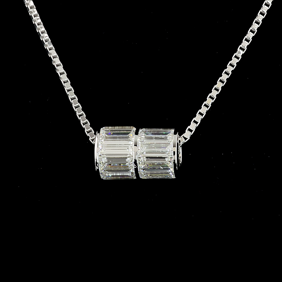 4.11 CTTW Baguette Lab Diamond Baguette Necklace Pendant 16" 14k White Gold (E Color and VS Clarity)