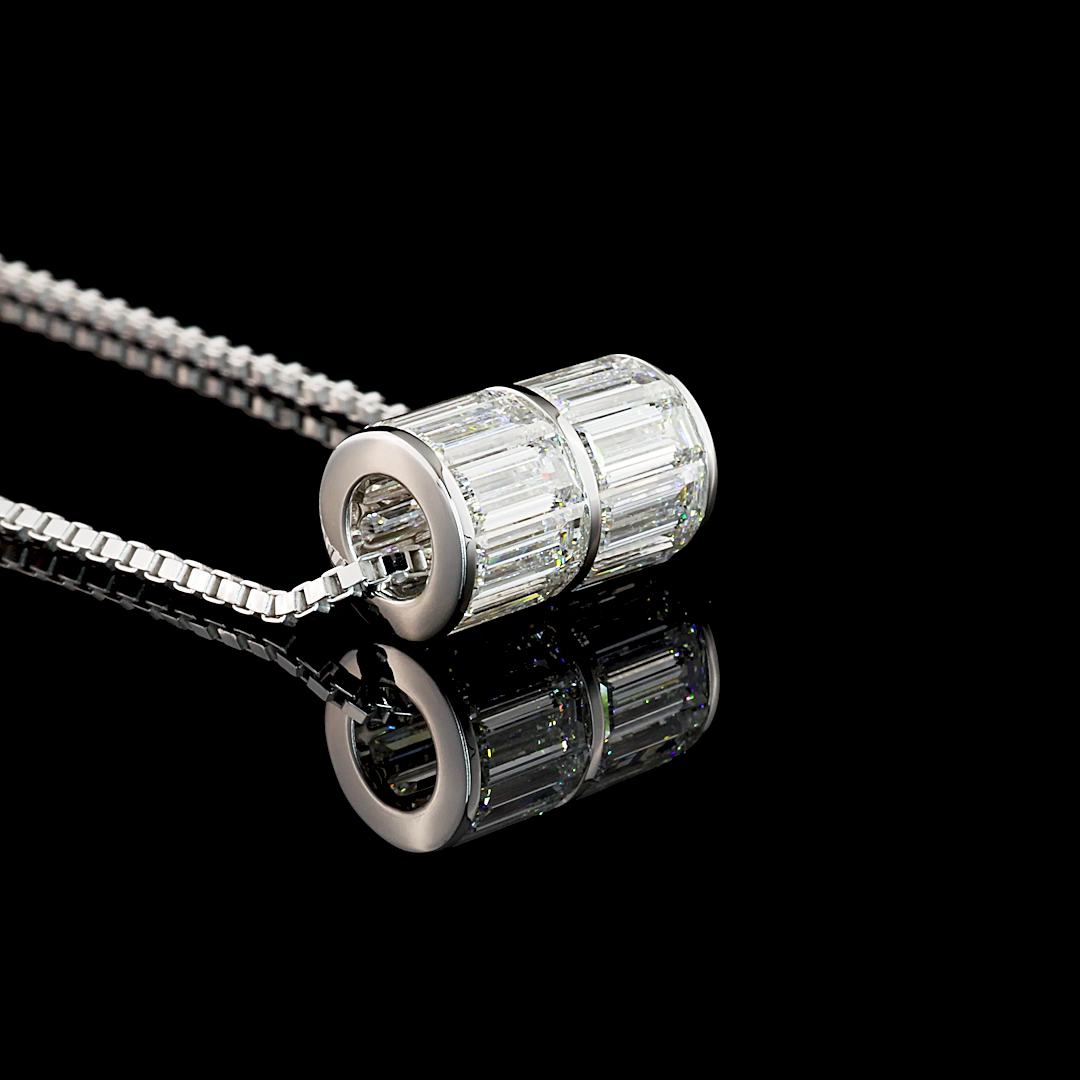 4.11 CTTW Baguette Lab Diamond Baguette Necklace Pendant 16" 14k White Gold (E Color and VS Clarity)