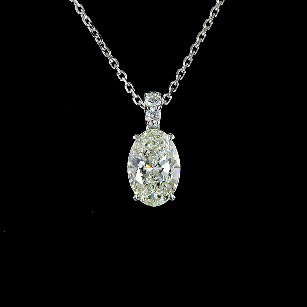1.09 CTTW Oval Lab Diamond Oval Necklace Pendant 18" 14k White Gold J Color and VS1 Clarity jewelry-spot-usa