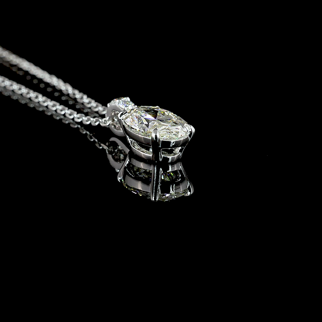 1.09 CTTW Oval Lab Diamond Oval Necklace Pendant 18" 14k White Gold J Color and VS1 Clarity jewelry-spot-usa