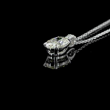 1.09 CTTW Oval Lab Diamond Oval Necklace Pendant 18" 14k White Gold J Color and VS1 Clarity jewelry-spot-usa