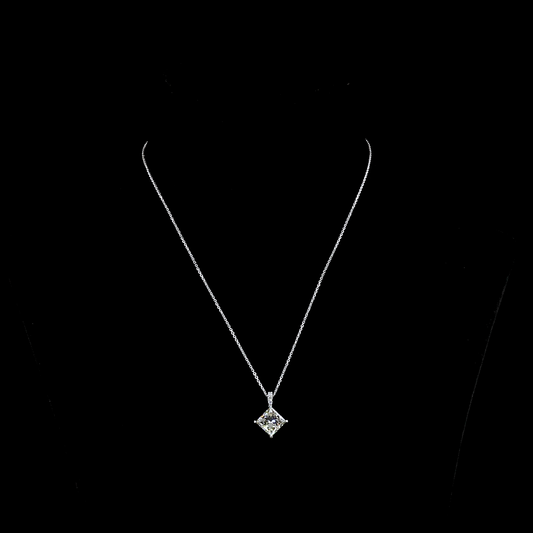 3.83 CTTW Princess Lab Diamond Princess Necklace Pendant 18" 14k White Gold J Color and VS1 Clarity jewelry-spot-usa