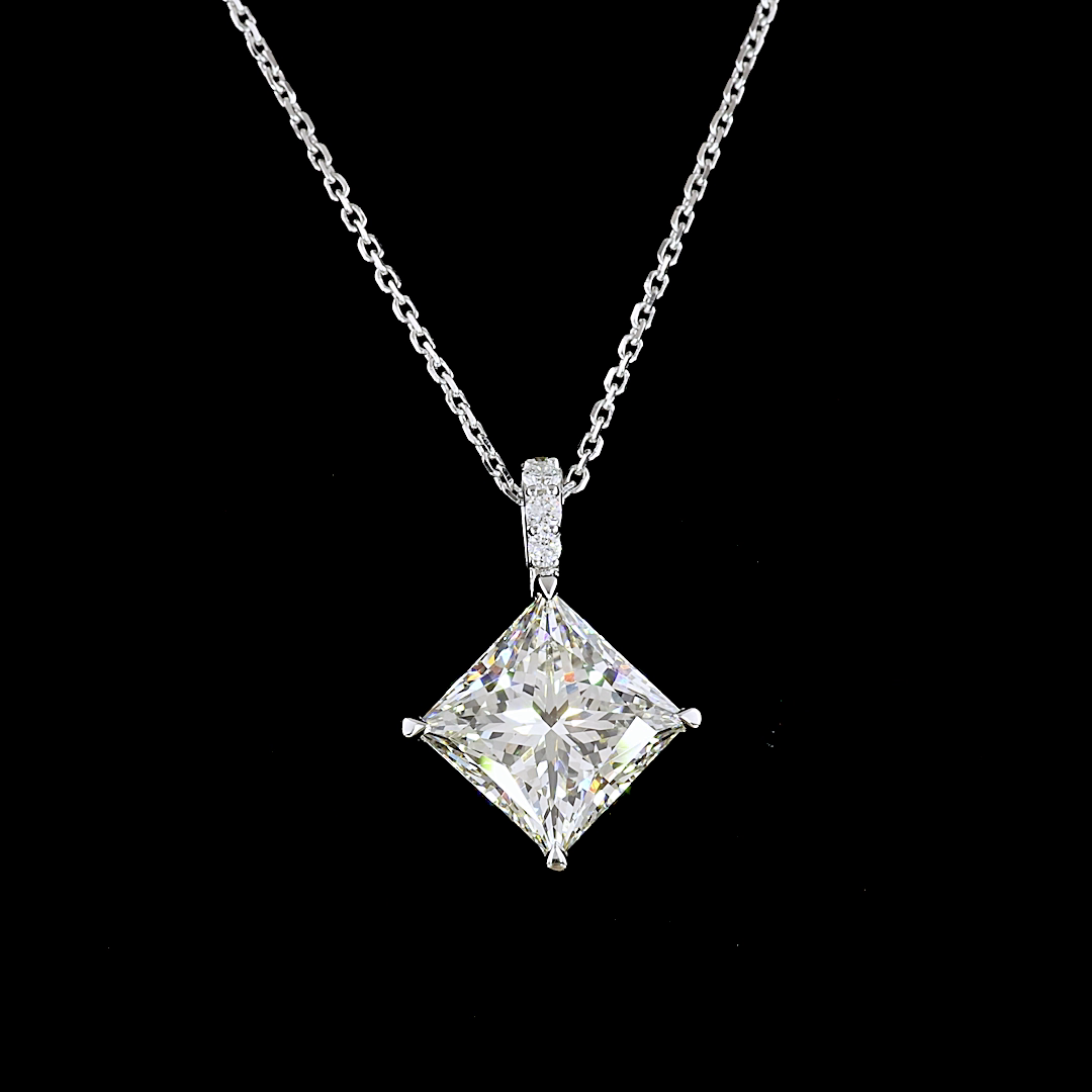 3.83 CTTW Princess Lab Diamond Princess Necklace Pendant 18" 14k White Gold J Color and VS1 Clarity jewelry-spot-usa