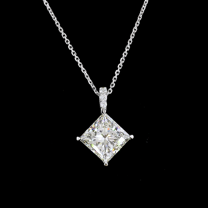 3.83 CTTW Princess Lab Diamond Princess Necklace Pendant 18" 14k White Gold J Color and VS1 Clarity jewelry-spot-usa